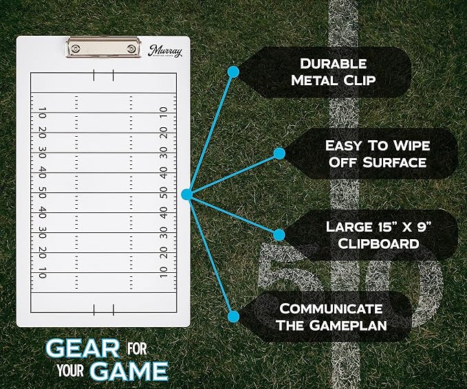 Murray Sporting Goods Dry Erase Coaches Clipboard | Double-Sided Dry Erase White Board