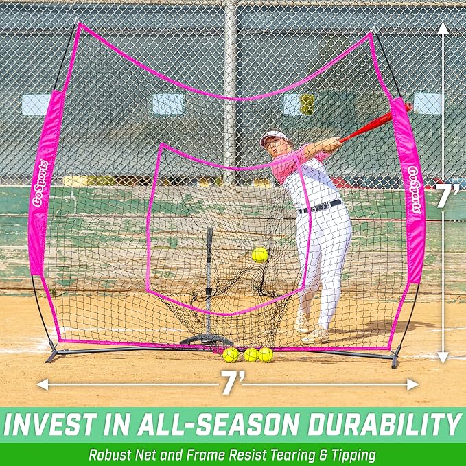 GoSports 7 x 7 ft Baseball & Softball Nets - Available in Team Colors - Batting & Pitching Net with Strike Zone