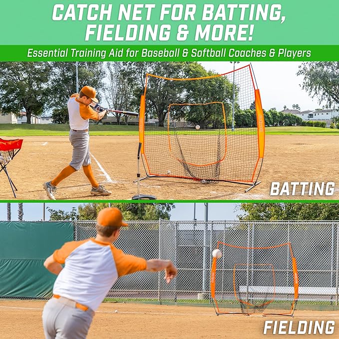 GoSports 7 x 7 ft Baseball & Softball Nets - Available in Team Colors - Batting & Pitching Net with Strike Zone