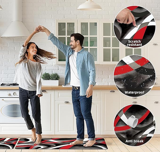 Kitchen Mats for Floor red Kitchen Rugs Modern Abstract Circle Anti Fatigue - Image 4
