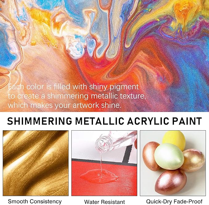 ABEIER Metallic Acrylic Paint, Rich Pigments, Non Fading, Non Toxic Paints - Image 4