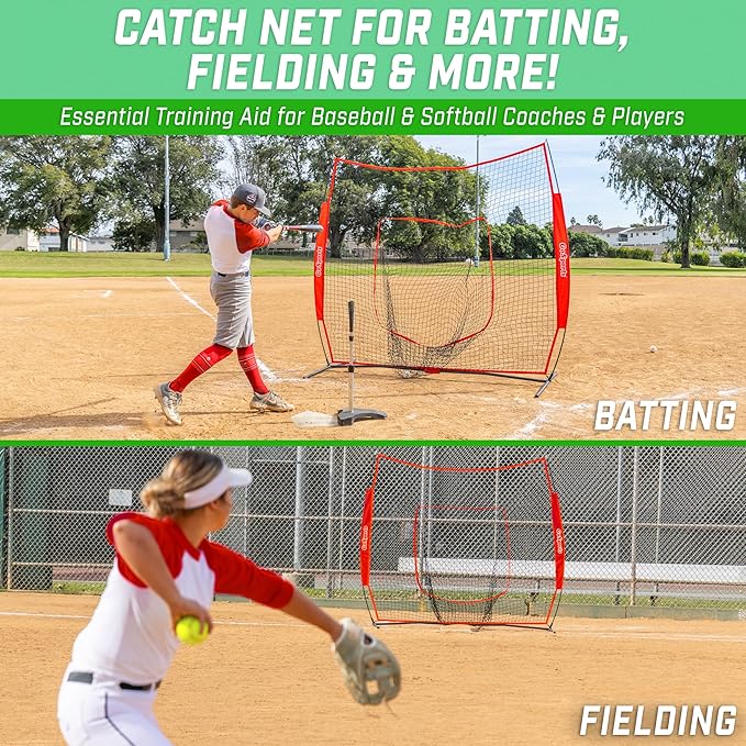 GoSports 7 x 7 ft Baseball & Softball Nets - Available in Team Colors - Batting & Pitching Net with Strike Zone