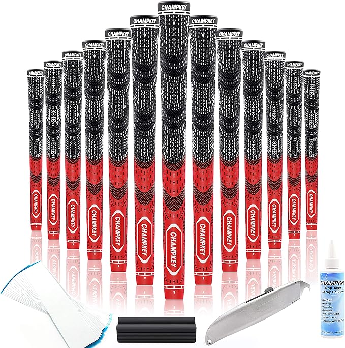 CHAMPKEY Premium Hybrid Golf Grips 13 Pack with All Repair Kits - All Weather Performance Golf Club Grips - High Traction and Control Half Corded Golf Grips for Men