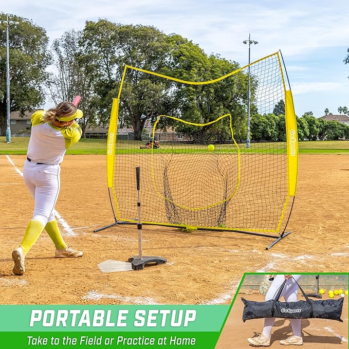 GoSports 7 x 7 ft Baseball & Softball Nets - Available in Team Colors - Batting & Pitching Net with Strike Zone