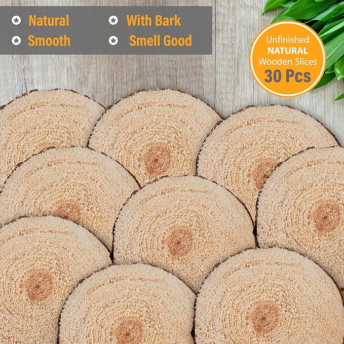 Wood Slices in Mesh Bag for Crafts DIY Projects Rustic Wedding Decorations - Image 2