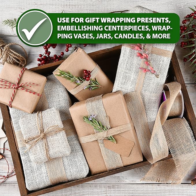 Mandala Crafts Red Burlap Wired Ribbon 2 Inches Wide Jute Ribbons - Image 7