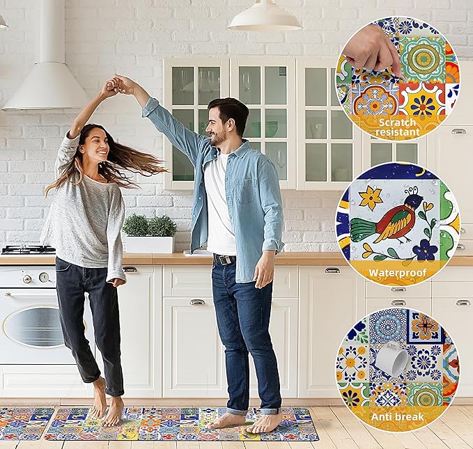 weesire Boho Kitchen Rugs Set 2 Pieces Memory Foam Colorful Ceramic Comfort - Image 3