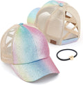 C.C Ponycap Messy High Bun Ponytail Adjustable Glitter Mesh Trucker Baseball Cap