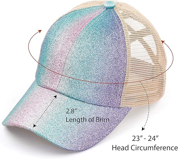 C.C Ponycap Messy High Bun Ponytail Adjustable Glitter Mesh Trucker Baseball Cap