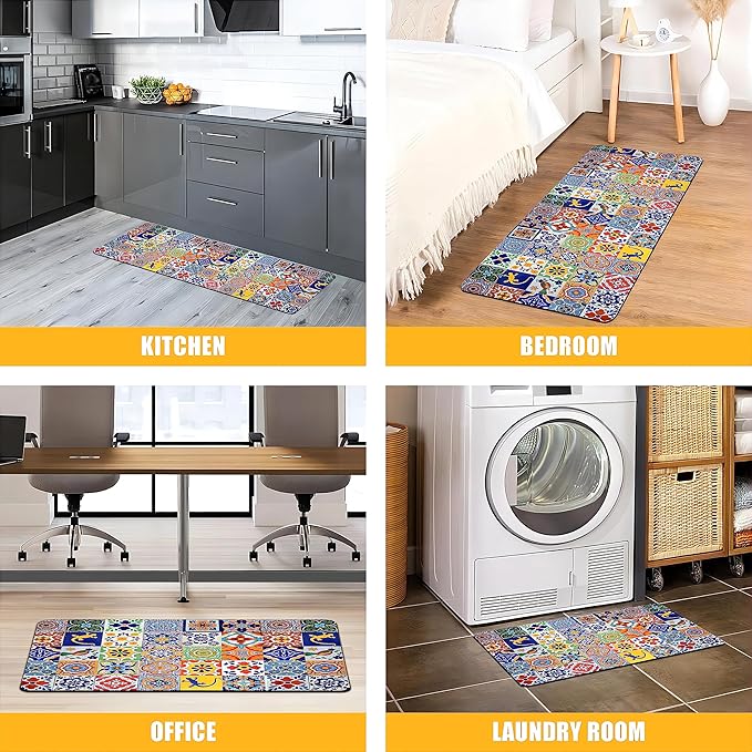 weesire Boho Kitchen Rugs Set 2 Pieces Memory Foam Colorful Ceramic Comfort - Image 6