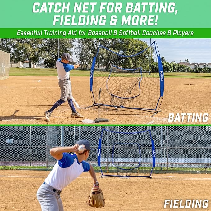 GoSports 7 x 7 ft Baseball & Softball Nets - Available in Team Colors - Batting & Pitching Net with Strike Zone